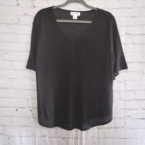 Liz Claiborne, Size: L (fits like XL), Short Bell Sleeved, Semi Sheer Black Top